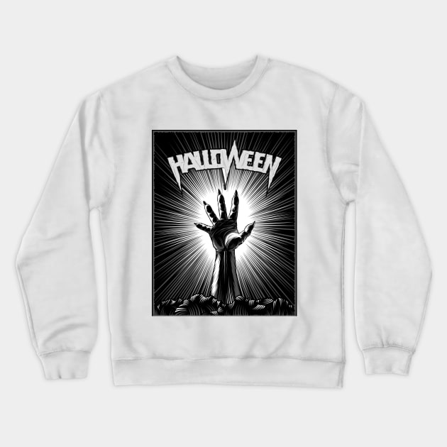 Zombie Hand Halloween Party Horror Print Poster Vintage Beam Background Crewneck Sweatshirt by alxr